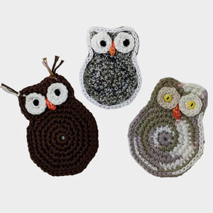 Crochet Owl Coasters Set of Two Hand Crafted Coffee Table Mug Rug Bird Nature